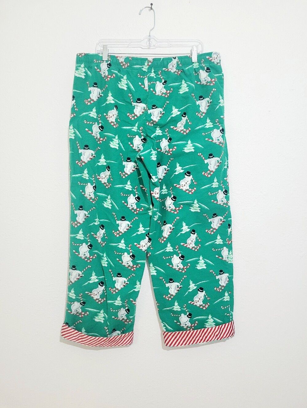 Nick & Nora Holiday Pajama Set XXL Green Snowman Candy Cane 100% Cotton Unisex - Picture 5 of 10